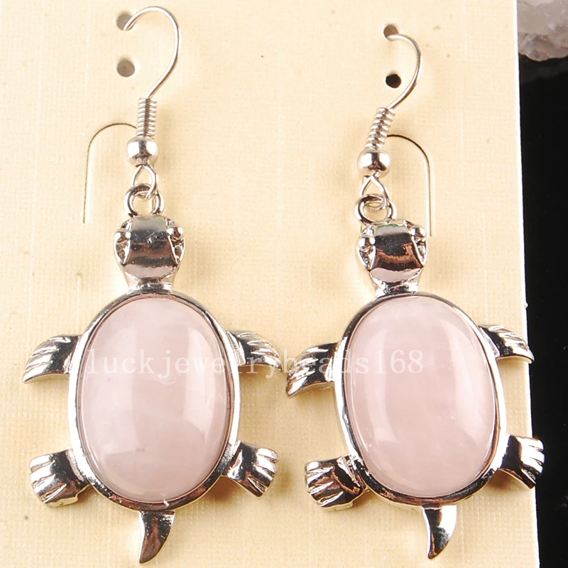 Fashion Jewelry 22x32mm Beatiful Pink Crystal Turtle Art Earrings 1Pair C3611