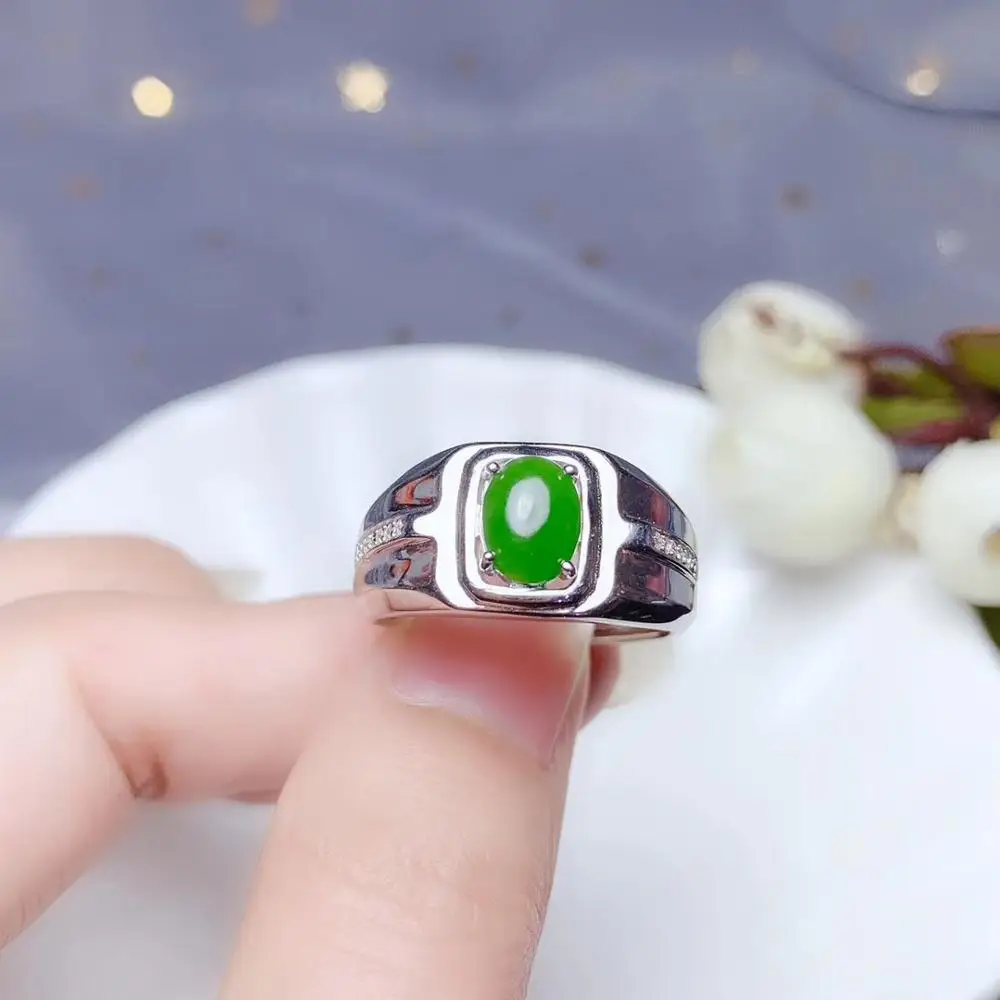 

exquisite green jade ring for men natural jade good color real 925 silver man strong power character boyfriend birthday gift