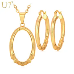 U7 Concise Necklace Set Gold/Silver Color Jewelry Trendy Round Pendant Necklace Earrings Jewelry Sets Women S532