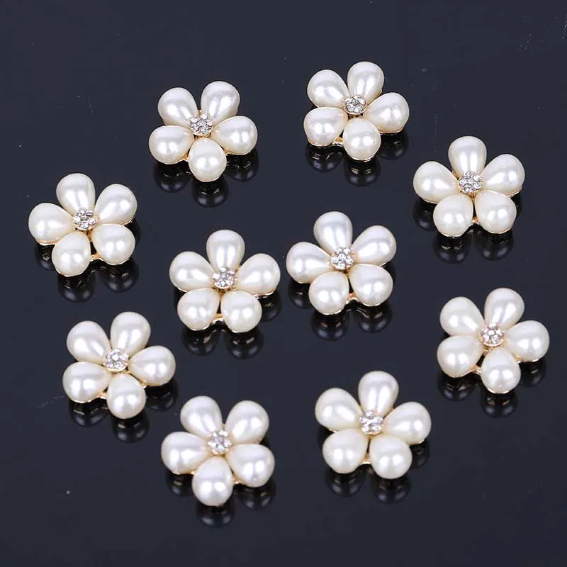 2016New 100Pcs Flower Pearl Rhinestones Flatback Button for Children Headband Kids Hair Accessories ZJ71