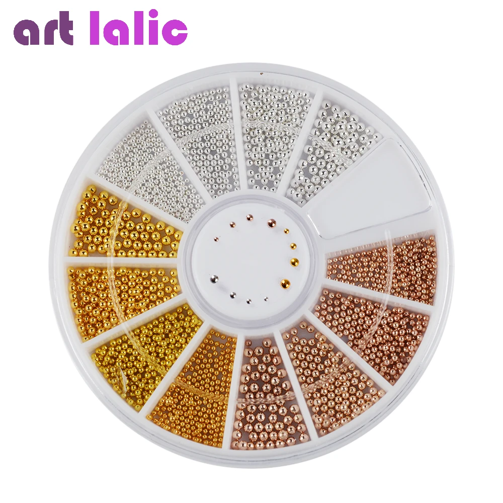 Tiny Steel Caviar Beads Nail Art 3D Design Manicure Jewelry DIY Decoration Wheel Rose Gold Silver Mix Size Wholesale