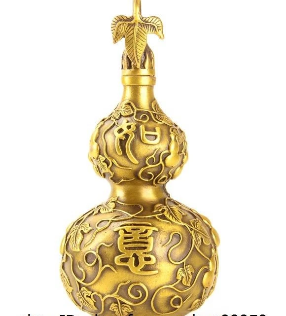 Chinese Folk Brass Copper Fengshui Auspicious Ruyi Calabash Bottle Gourd Statue