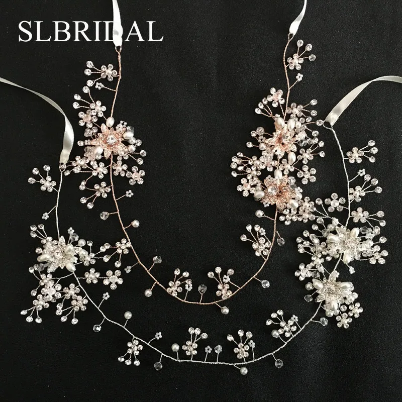 

SLBRIDAL Handmade Crystal Rhinestones Pearls Flower Wedding Tiara Headband Bridal Hair Vine Hair accessories Bridesmaids Jewelry