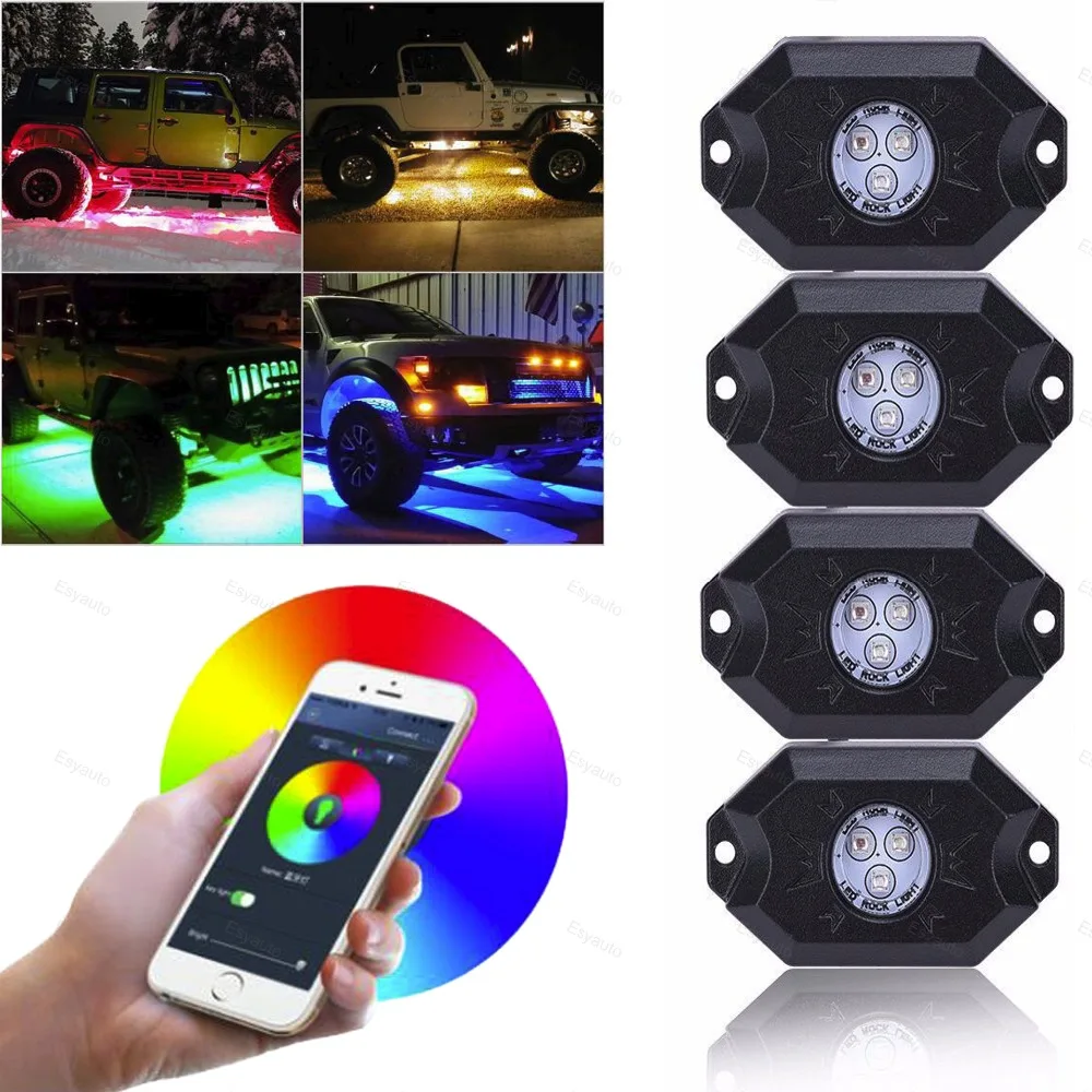 

4pcs LED Rock Light 9W RGB with Timing Function Music Mode Bluetooth Control for Jeep Wrangler