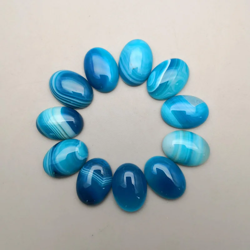 fashion charm Striped blue Onyx natural stone bead for jewelry making 13X18MM 20Pcs/lot oval cabochon Ring accessories no hole