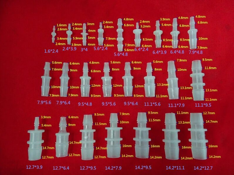 LOT OF 100 PCS 14.2MM TO 9.5MM  PLASTIC HOSE JOINER STRAIGHT BARBED CONNECTOR