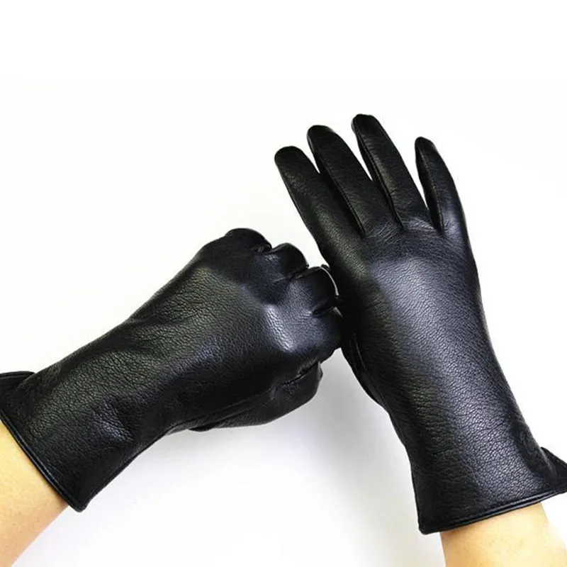 Goatskin Gloves Female Deerskin Pattern Thin Straight Board Style Autumn and Winter Thick Windproof Warmth Cold Gloves