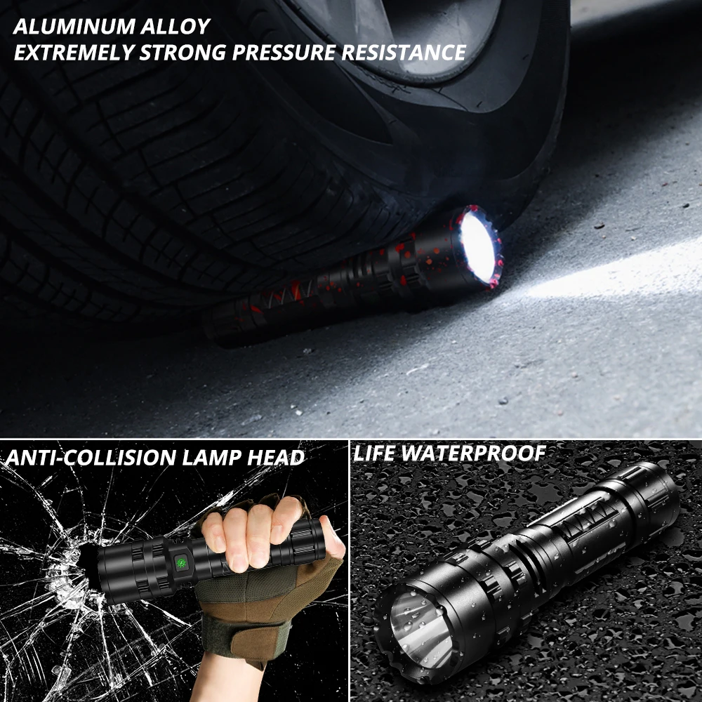 5000000LM NEW XHP240 LED Flashlight Outdoor Waterproof Strong Light  USB Charging Long-range + Powerful C8 Hunting Torch L2 Lamp