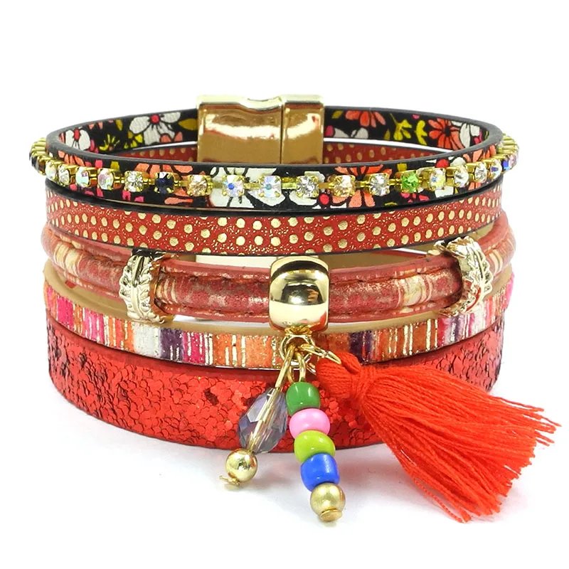 WELLMORE leather bracelet 5 color 3 size women charm bracelets Bohemian bracelets&bangles wholesale jewelry for women