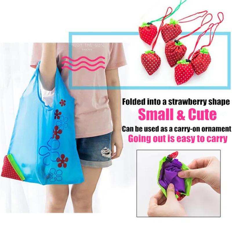 800p Hot Creative environmental storage bag Handbag Strawberry Foldable Shopping Bag Reusable Folding Grocery Nylon eco tote Bag