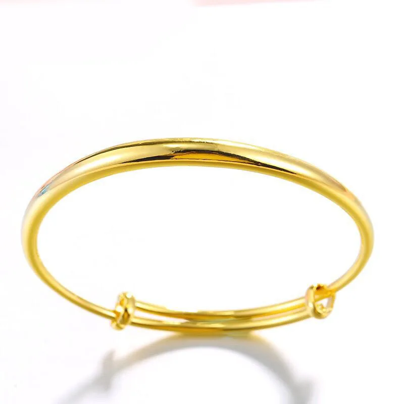 MxGxFam Classic Smooth Bangles and Bracelets ( adjusted ) for Women Fashion Jewelry Push Design 24 k Pure Gold Color