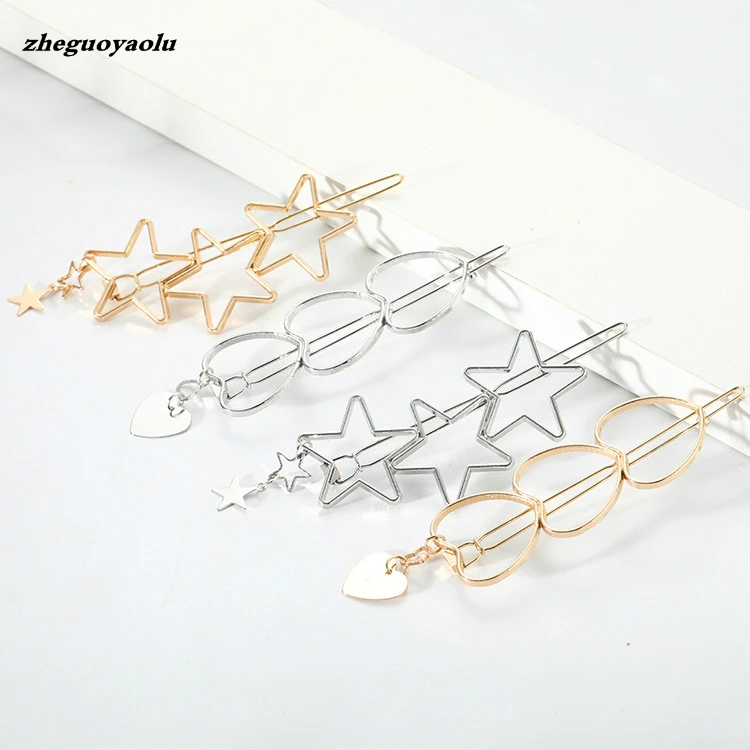 Korean Fashion Personality Student Cute Girl Heart Five-pointed Star Love Word Clip Bangs Clip Side Clip Hair Accessories Gold