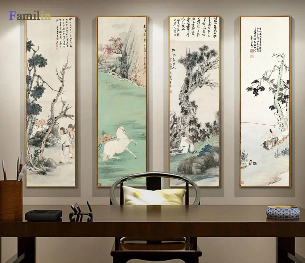 Zhang Daqian Affiche Vintage Chinese Meticulous  Posters Canvas Paintings Wall Art Picture For Living Room Study Room Home Decor