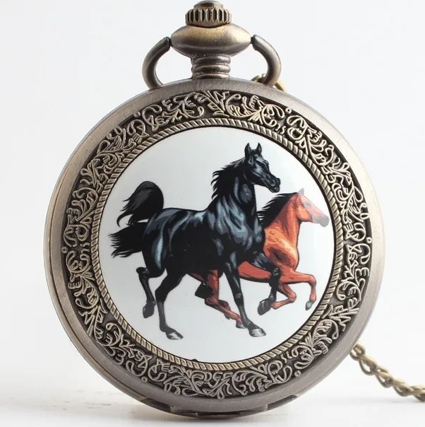 Vintage galloping horse figure British Style Enamel quartz watch large male Ladies Gift pocket watch chain OP898