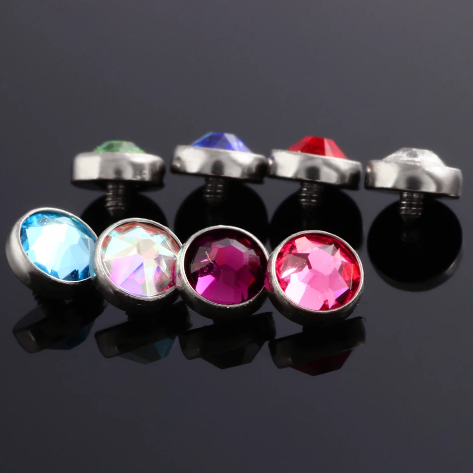 1PC Titanium Micro Dermal Piercing Gem Micro Dermal Anchor Crystal Top Skin Diver Piercing Hide in Surface Piercings Jewelry 14G