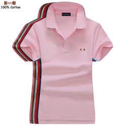 High quality 2022 Summer Women's Short Sleeve Polos Shirts 100% Cotton Casual Solid Color Ladies Tees Fashion Female Tops