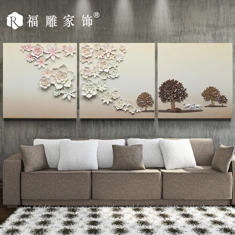 The relief painting a mural triple sofa backdrop decoration painting room modern Frameless paintings