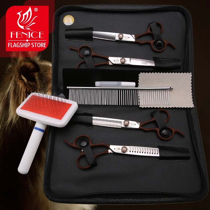 New design left handed 7.0 inch pet grooming scissors set straight thinning curved scissors