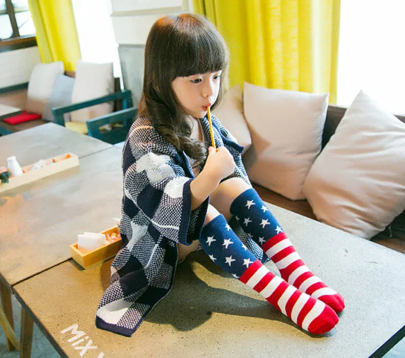 Newborn Kids Girl Boy  Stripes stars American flag pattern Anti-slip Knee High Socks Baby Socks for toddler boys/girls image 5