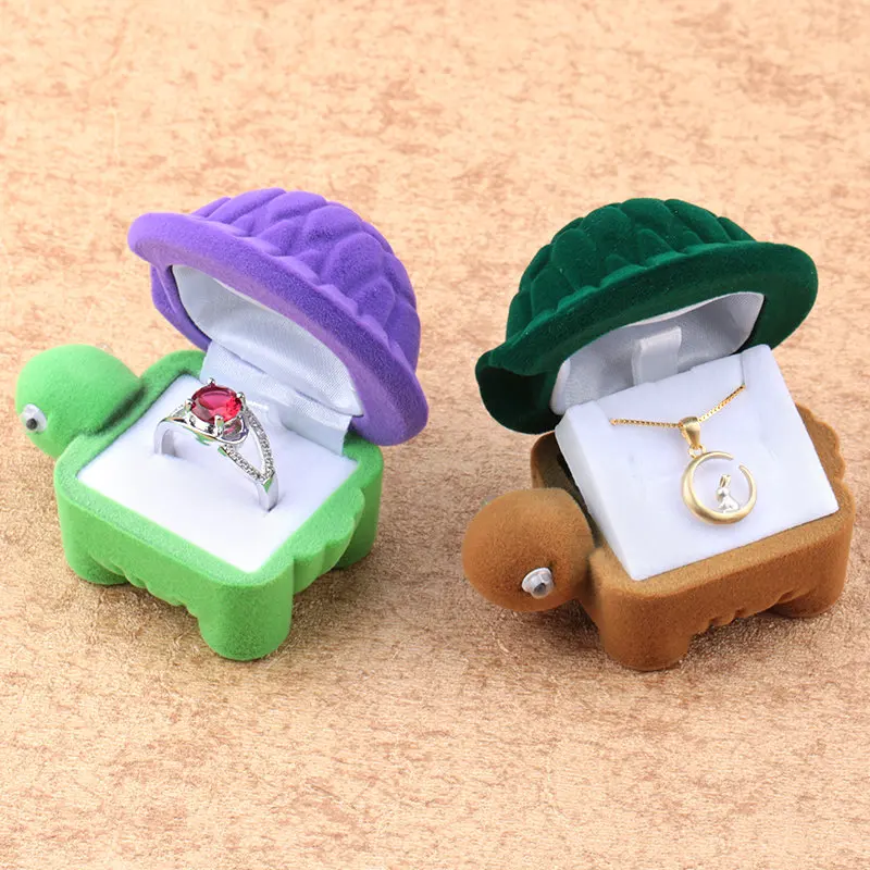 1 piece lovely Velvet tortoise gift box jewelry box wedding ring box Necklace Ring Case Earrings Holder for jewelry display
