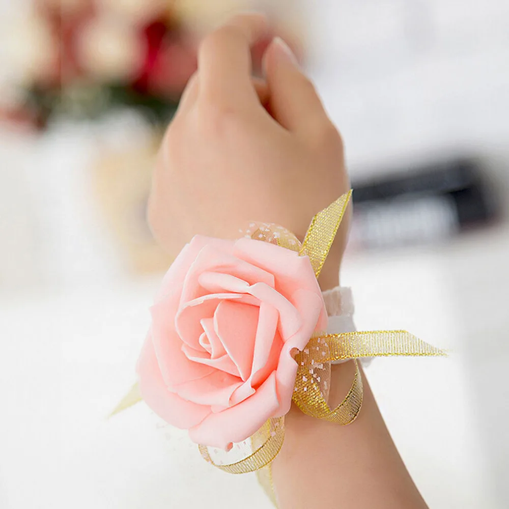 1Pc Event Supplies Decoration Hand Flower Bridesmaid Silk Rose Wrist Flowers For Wedding Bride Wrist Flowers