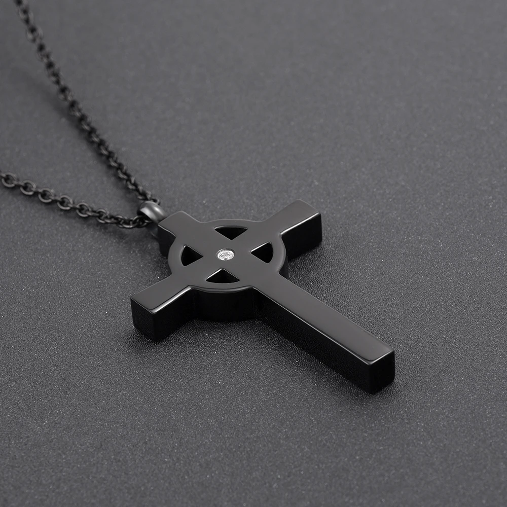 CMJ9847  Lastest Design  Circle &  Cross Cremation Ashes Keepsake Memorial Pendant Necklace With Crystal Inlay Men Jewelry