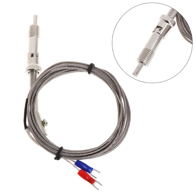 Stainless Steel Temperature Sensor K Type Thermocouple Bayonet Compression Spring with 2m Cable Wire for Temperature Controller