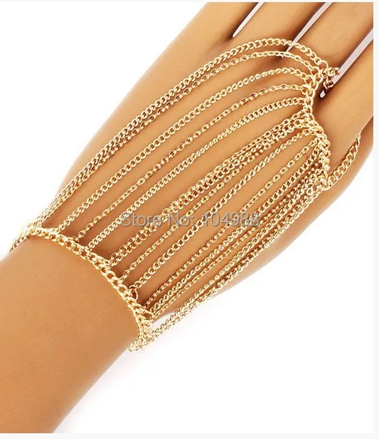 Free Shipping Style HE0025 Women Fashion Gold Colour Muti-layers Chains Bracelet Hand Jewelry 2 colors