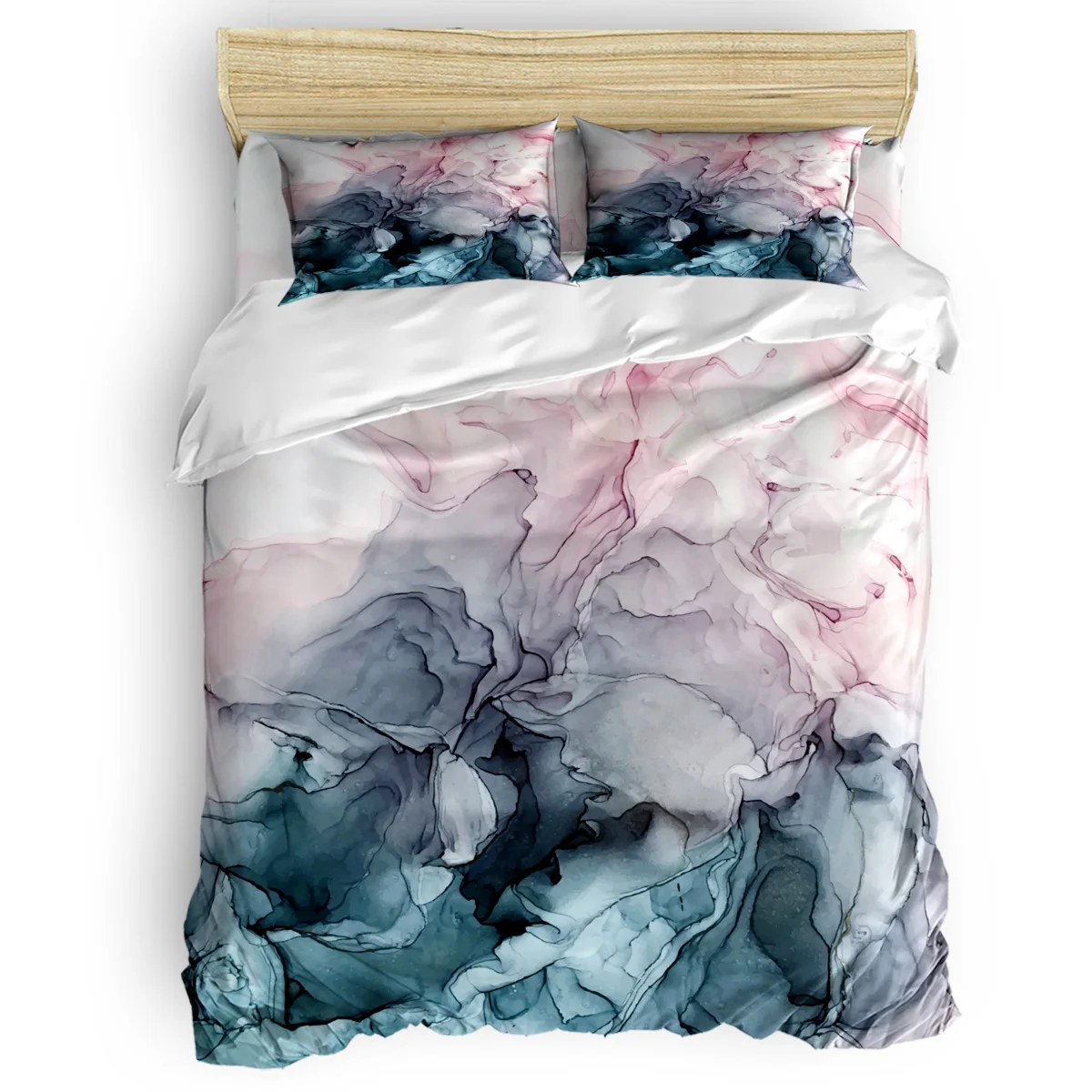 Blush and Payne's Grey Flowing Abstract Painting Cotton Duvet Cover King Size Quilt Cover Set Bedclothes Single Bedding Sets