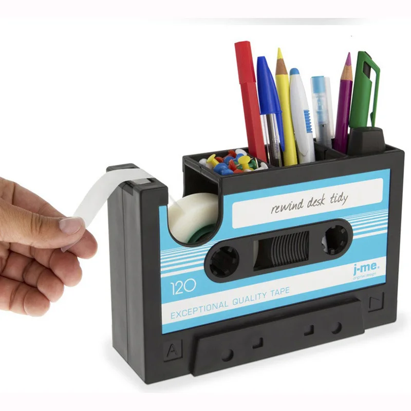 

Multi-function Retro Cassette Tape Dispenser Stationery Organizer ABS Pen Holder for Office Accessories House Supplies 3 colors