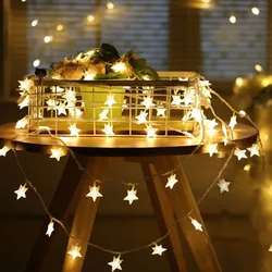 Impermeável LED Star String Lights, Fairy Garland para o Natal, casamento, decoração de interior, branco quente, ano novo, 1.5m, 3m, 6m, 10m