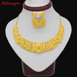 Adixyn Trendy Necklace&Earrings Jewelry Set for Women Gold Color /Copper Jewelry Ethiopian Bridal Wedding/Party Gifts