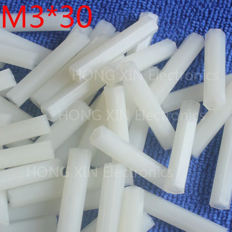 M3*30 30mm 1 pcs white nylon Nylon Hex Female-Female Standoff Spacer Threaded Hexagonal Spacer Standoff Spacer brand new