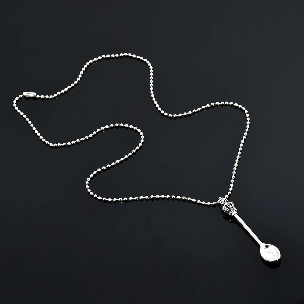 Crown Mini Tea Spoon Pendant Necklace Long Chain Charm Jewelry Necklaces For Women Sweater Jewelry Accessories