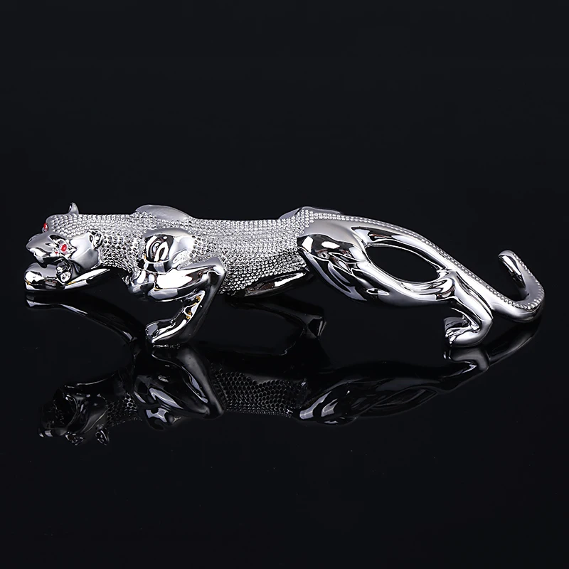 Exquisite Resin Leopard Miniature Handmade Rhinestone Panther Figurine Wildlife Adornment Gift and Craft Trinket Accessories