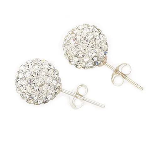 High Quality 8mm Clear Austrian Rhinestone Pave Disco Ball Earring Genuine 925 Sterling Silver Stud Earrings SSCE8mmA