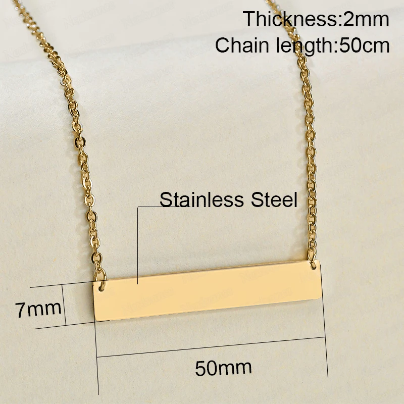 Nextvance-Collier Pendentif Gravé Barre de 50mm, 3 Couleurs, Plaque Nominative Personnalisée, Colliers de la raq pour Cadeau de Bijoux Personnalisé