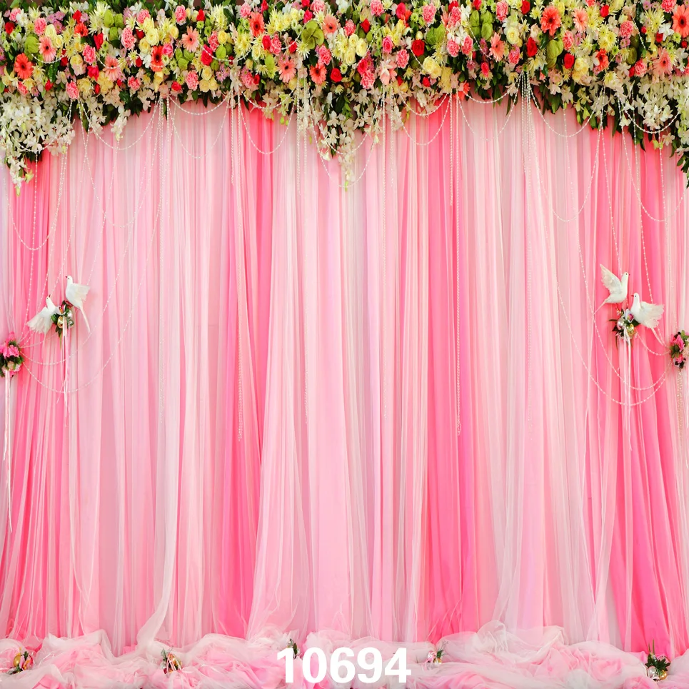 Pink Drapes Wedding Party Rose Floral Customized Vinyl Photography Backdrops Computer Printed Backgrounds for Photo Studio