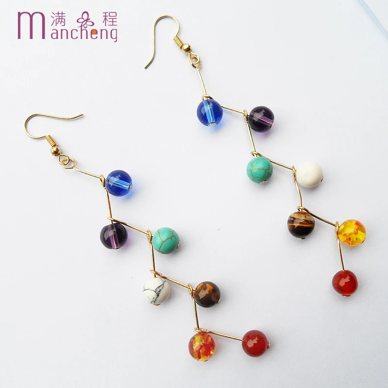 7 Rainbow earrings,Wholesale Hyperbole Gold-color precious 7 Rainbow statement earrings,Best selling 7 Rainbow long earrings