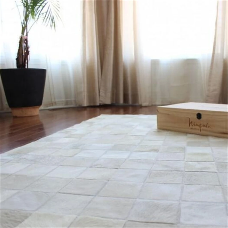 Pure White Grey Patchwork Cowhide Rug, Hand Made Cowhide Fur Carpet