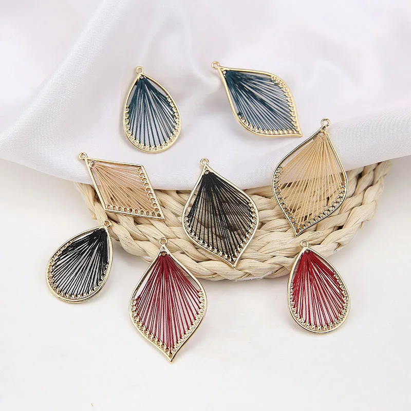 

Wholesale 20pcs/lot color cotton thread decoration geometry water drop/leaves/rhombus shape handmade alloy floating locket charm