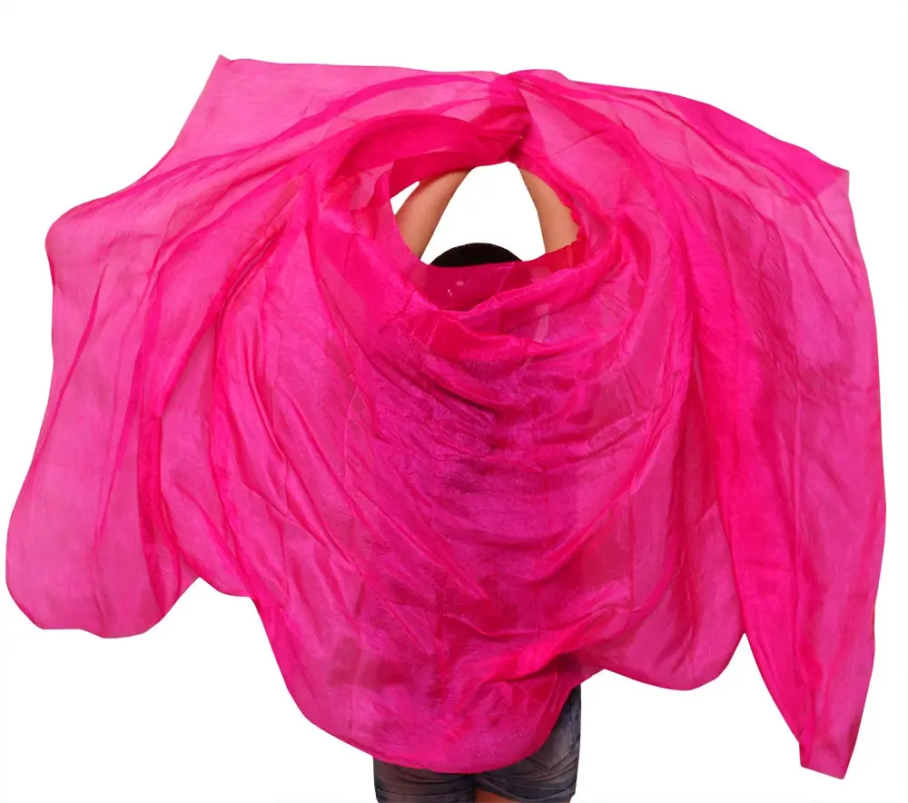 100% Silk Belly Dance Veil Dance Veils Solid Colour Bellydance Costume Silk Shawl Scarf Belly Dance Props Rose Color 250*114 cm