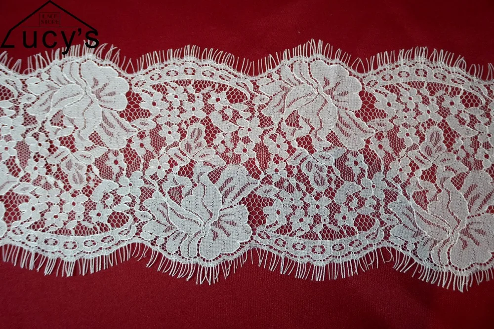 งานแต่งงานที่ละเอียดอ่อนลูกไม้ 15 เมตร/ล็อต 15.5 ซม.ความกว้าง Lady ชุดราตรีลูกไม้ตัด scallop ลูกไม้ขนตา