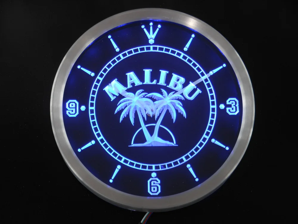 nc0126 Malibu Rum Bar Beer Pub Neon Light Signs LED Wall Clock