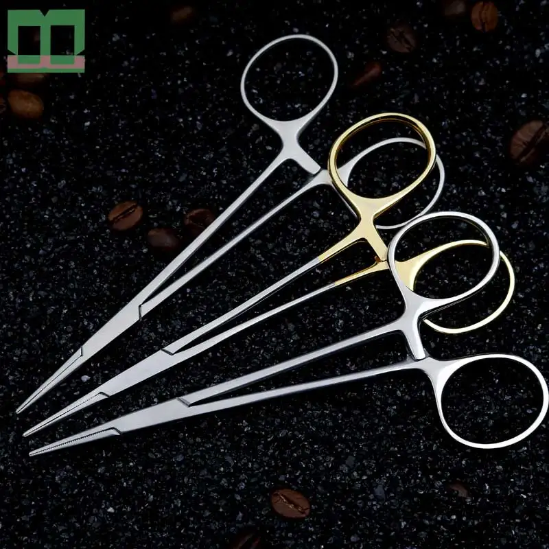 Haemostatic forceps stainless steel Straight handle Bent head Aureate handle Cosmetic and plastic surgery instruments and tools