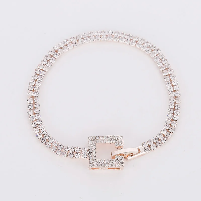 Rose gold Classic Crystal Pave Link Bracelet Bangle Fashion Full Rhinestone Jewelry for Women Free Shipping B040