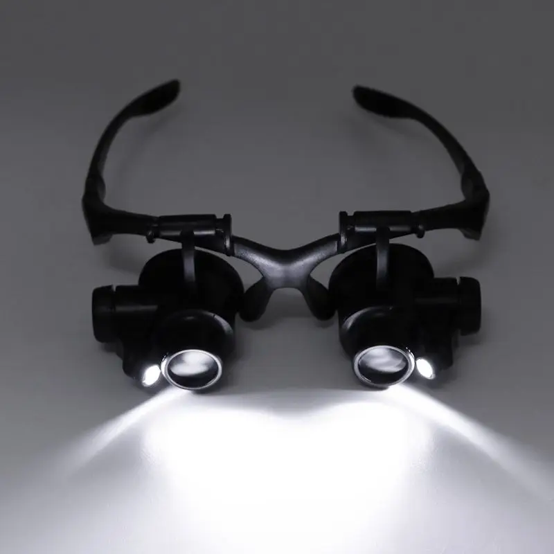 Watch Repair Magnifier Magnifying Glasses 10X 15X 20X 25X Dual Eye Jewelry With 2 LED Lights New Loupe Lens Microscope