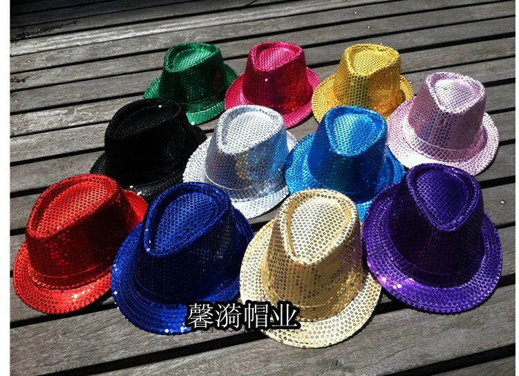 10pcs/lot men woman hiphop party Fedoras hat Sequins jazz hats Performance hat fashion solid hat mix the colors