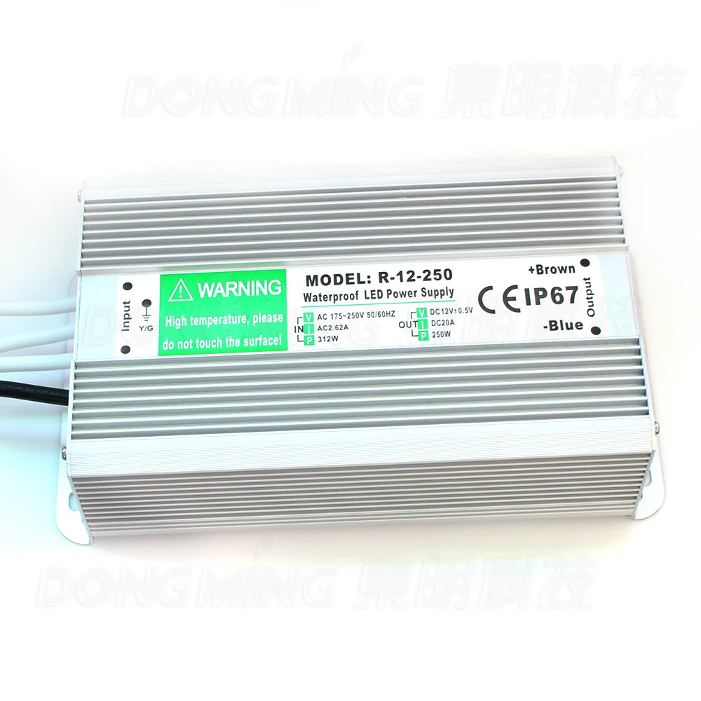 

High power 250W power supply for led lights 20A switch transformer AC 110-260V to DC 12V waterproof IP67 led driver