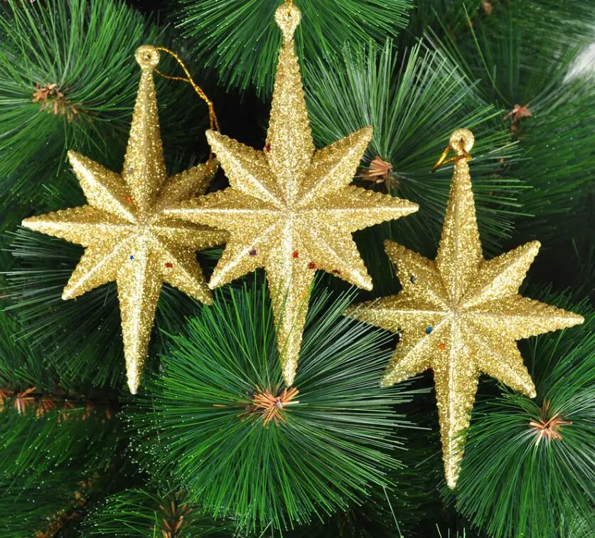 9pcs Gold/Red 12*8cm Bombing Star Pendant For Christmas Party Holiday Tree Venue Hanging Decoration